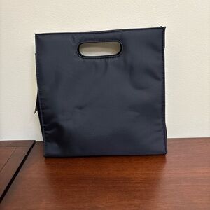 Montani Black Clutch Evening Bag Crossbody Chain Cutout Handles Elegant